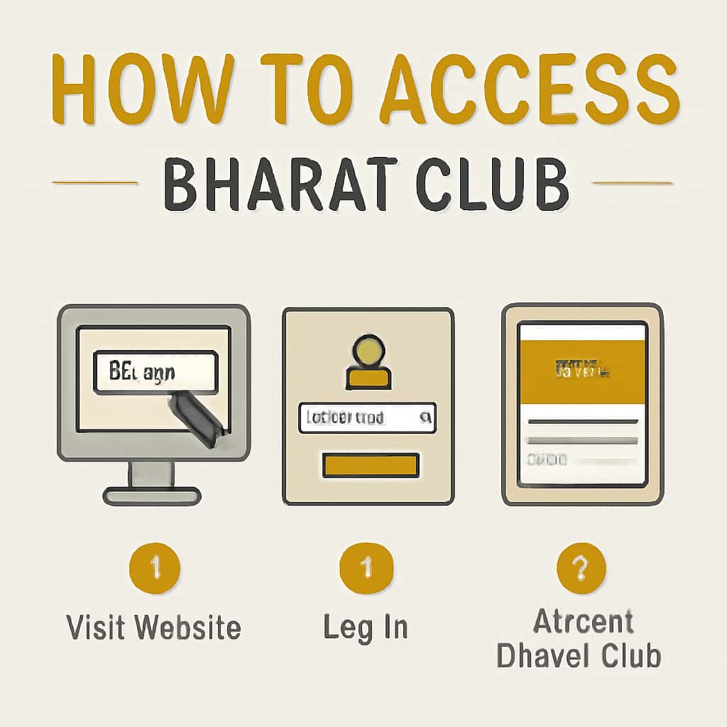 An illustration breaking down the steps to access Bharat Club, utilizing #c99914 colors.