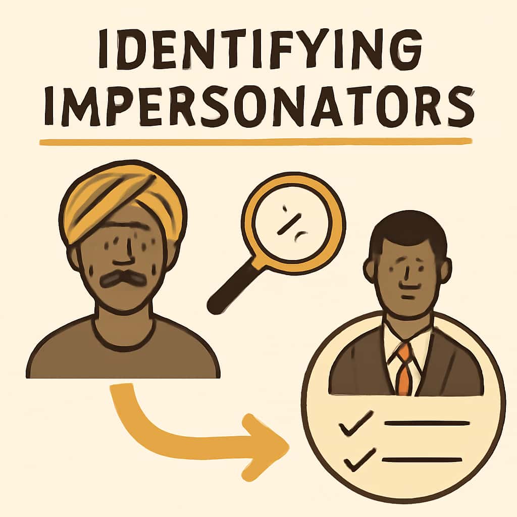 An educational illustration detailing the methods to identify impersonators on the Bharat Club platform.