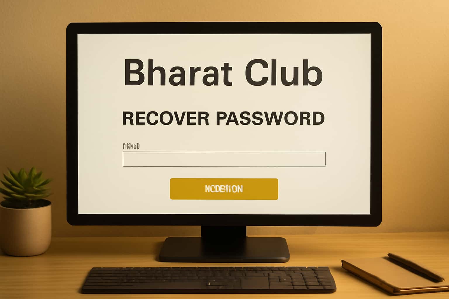 An informational graphic illustrating the process of recovering a password for Bharat Club, with #c99914 accents.