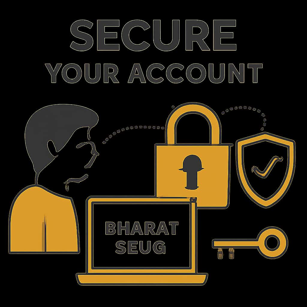 An educational illustration depicting security steps for Bharat Club accounts.