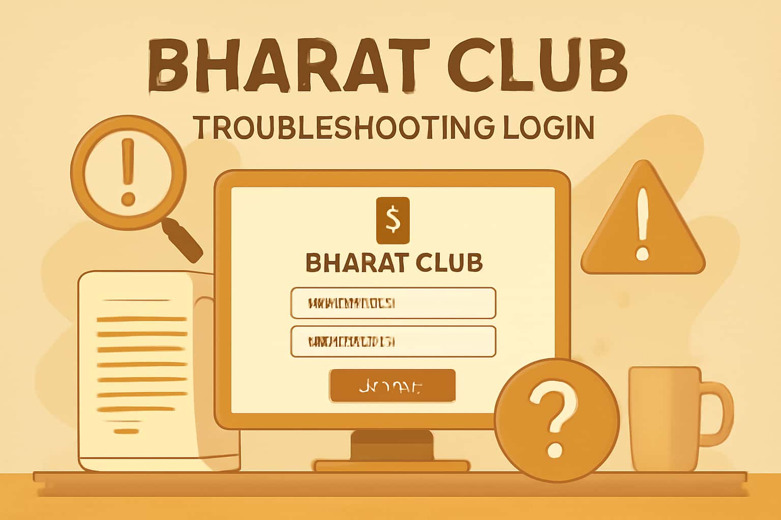 An illustrative scene depicting troubleshooting login issues, featuring the text 'Bharat Club'.